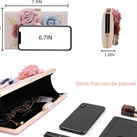 Evening Bag for Women, Flower Wedding Evening Clutch Purse Bride Floral Clutch B - Picture 4 of 7